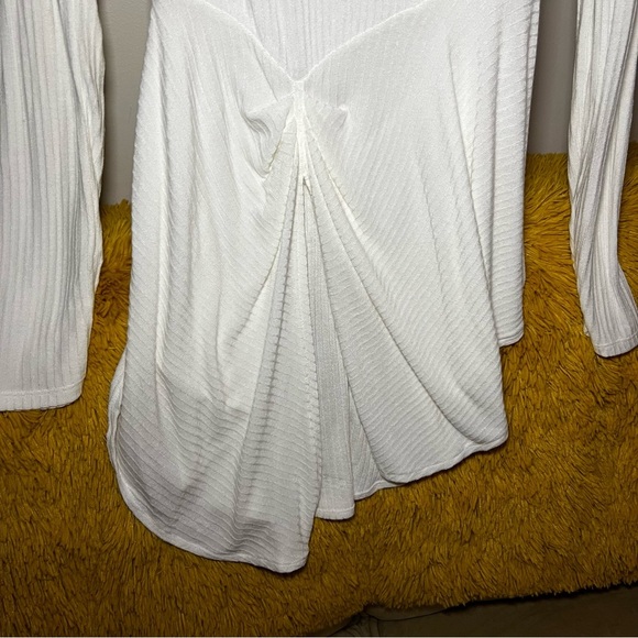 Free People Soft White Long Sleeve Top with Plunge Back - Picture 3 of 5